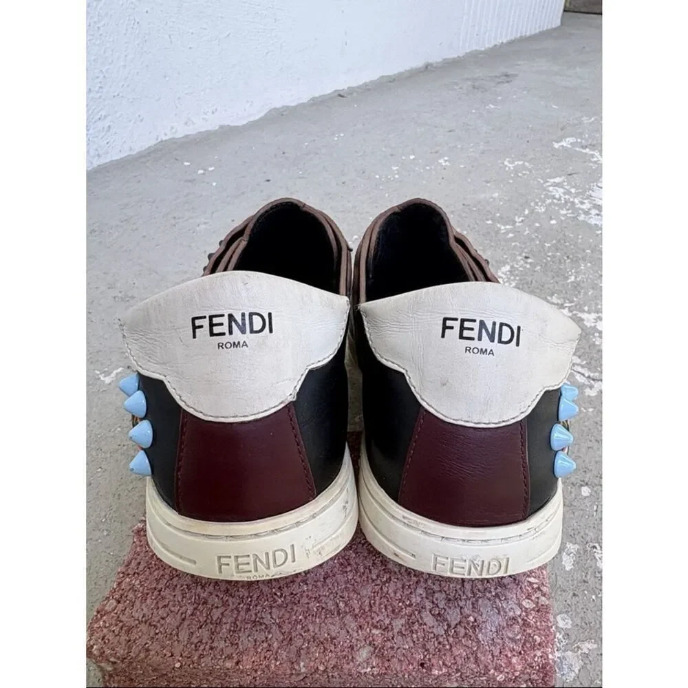 Fendi scalloped floral embroidery leather sneakers